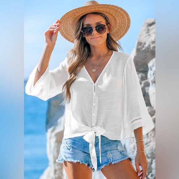 NWT Flared Sleeve and Tied-Waist Cover-Up - Picture 2 of 2